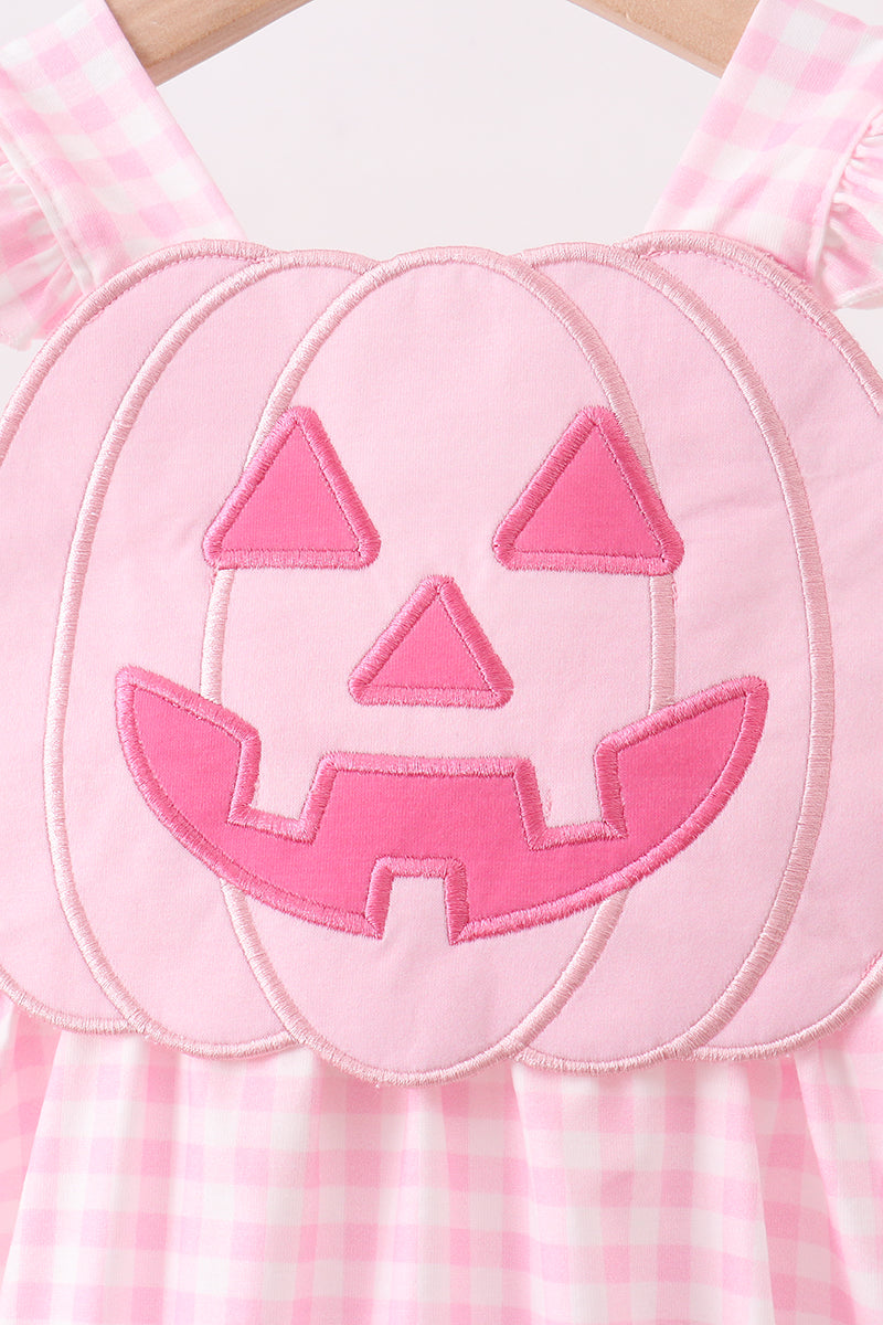 Pink Jack-O-Lantern Applique Ruffle Gingham Bubble