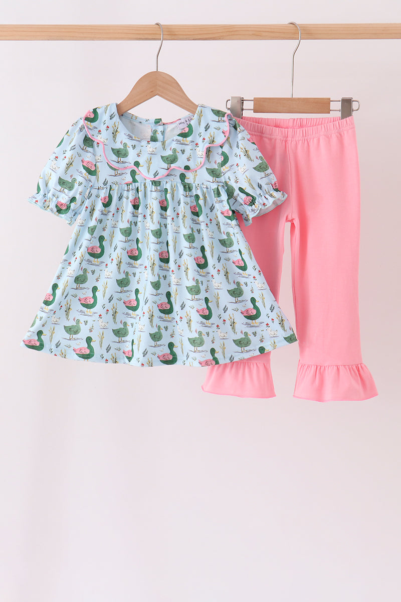 Green mallard ruffle pants set