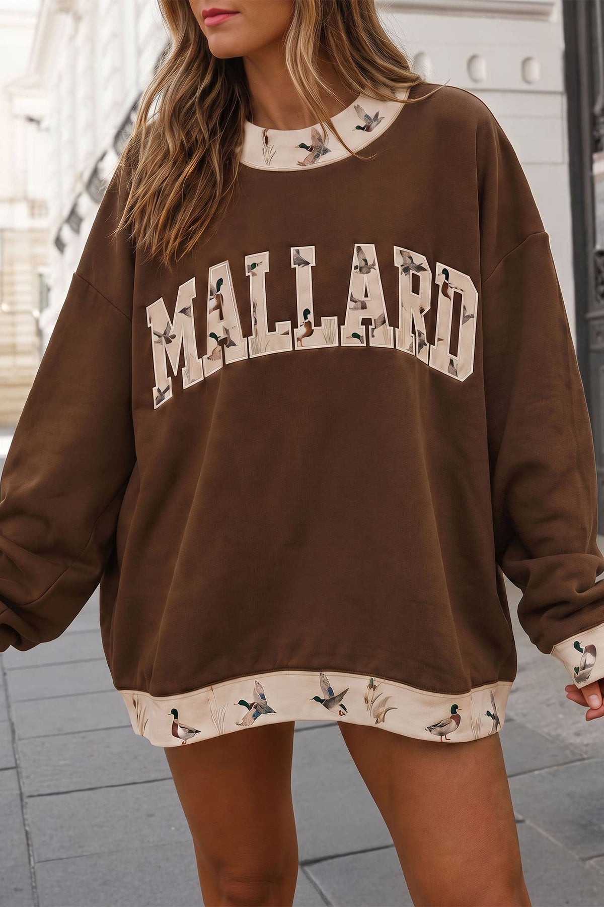 Western Mallard Duck Letter Mockneck Sweatshirt | S-4X