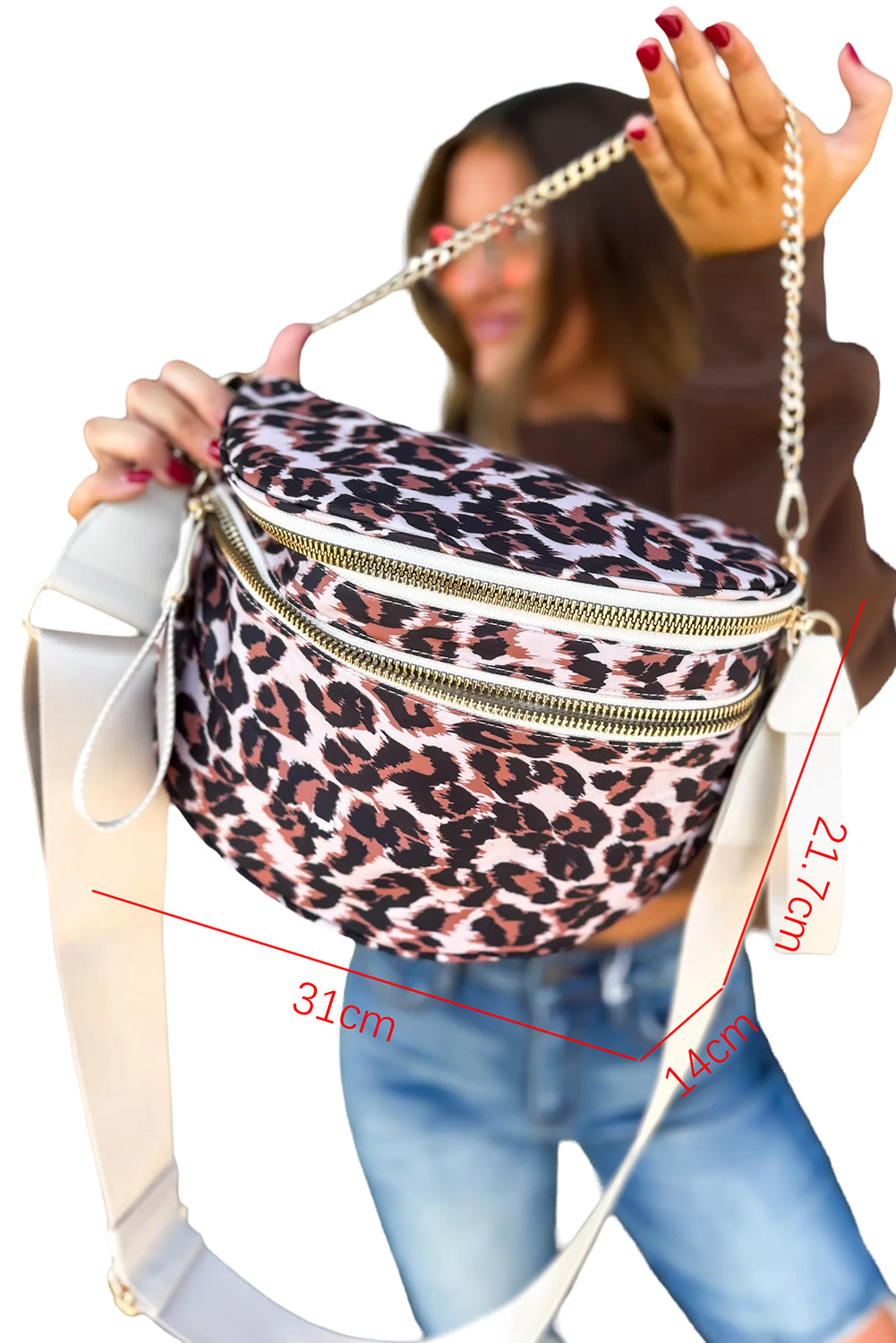 Fiery Red Christmas Theme Double Zip PU Leather Crossbody Bag