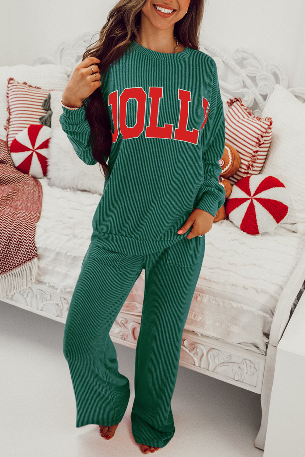 Black JOLLY Corded Long Sleeve Top and Pockets Pants Set