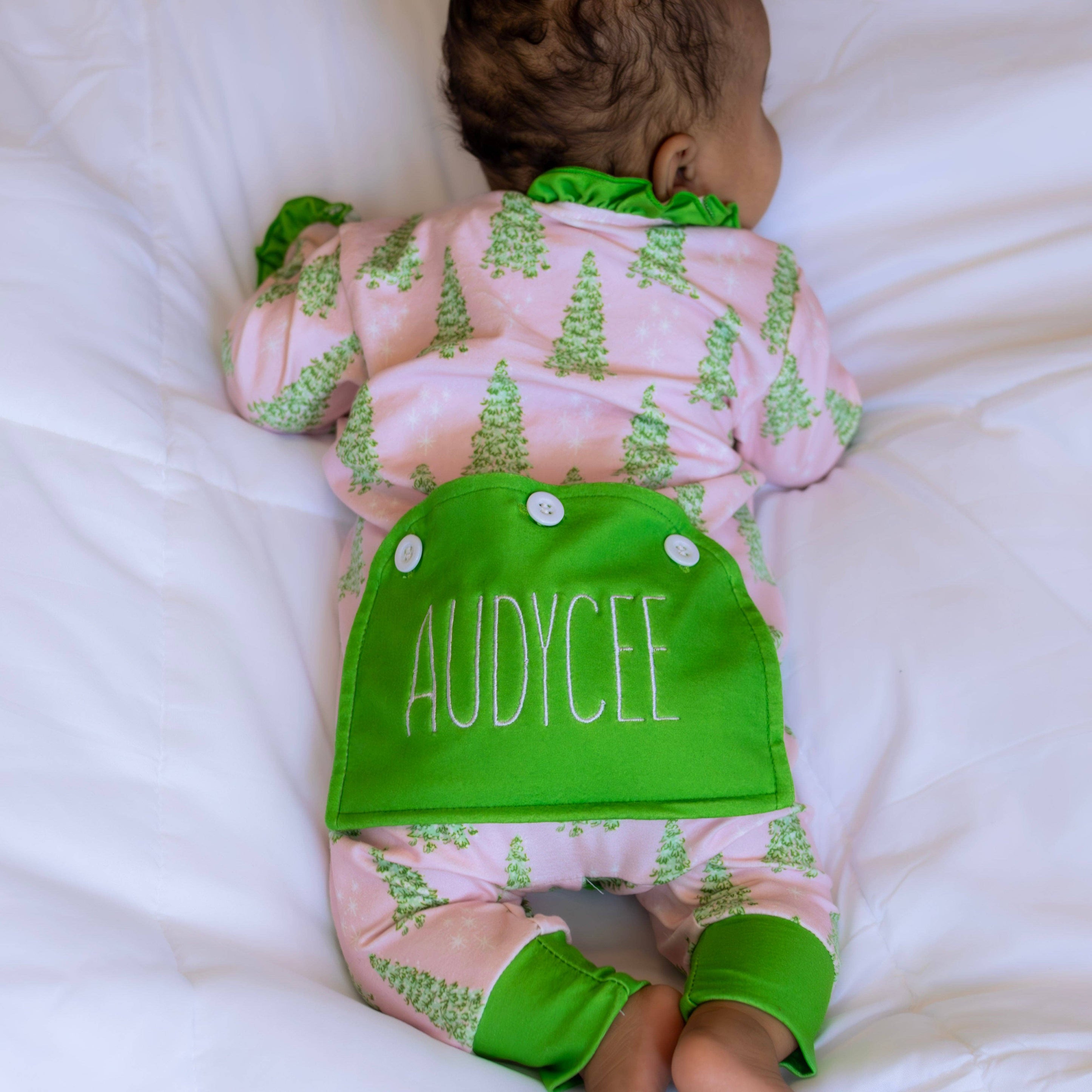 Christmas 2025 Pajamas - Baby Ruffle Buttflap - Pink Trees