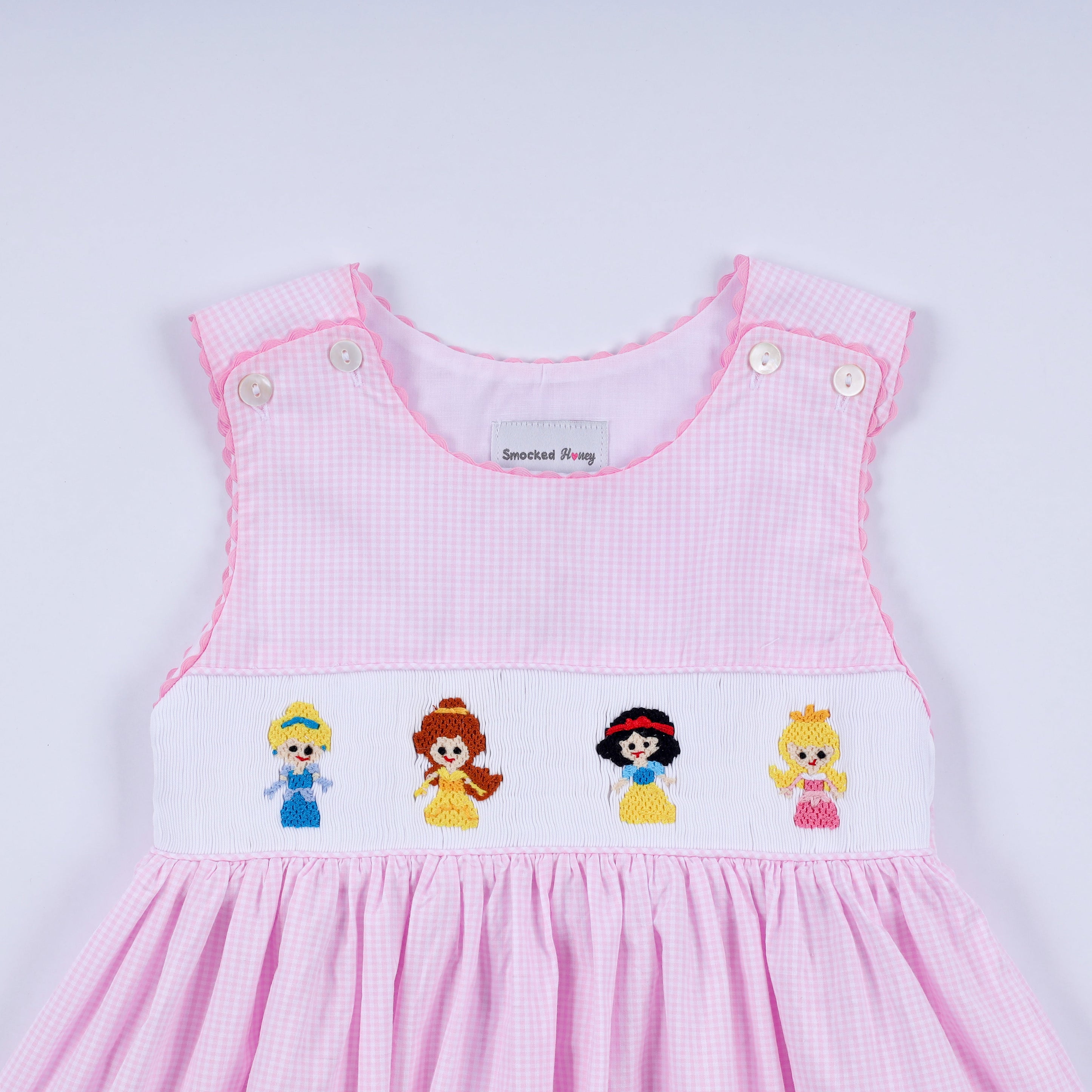 Pink princess hand smocked plaid dress