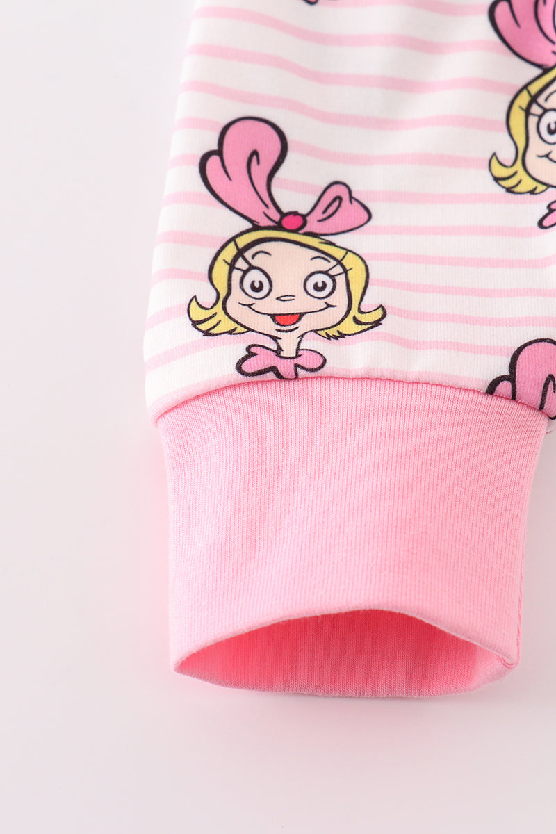 Pink stripe cindy lou who print Zipper girl romepr