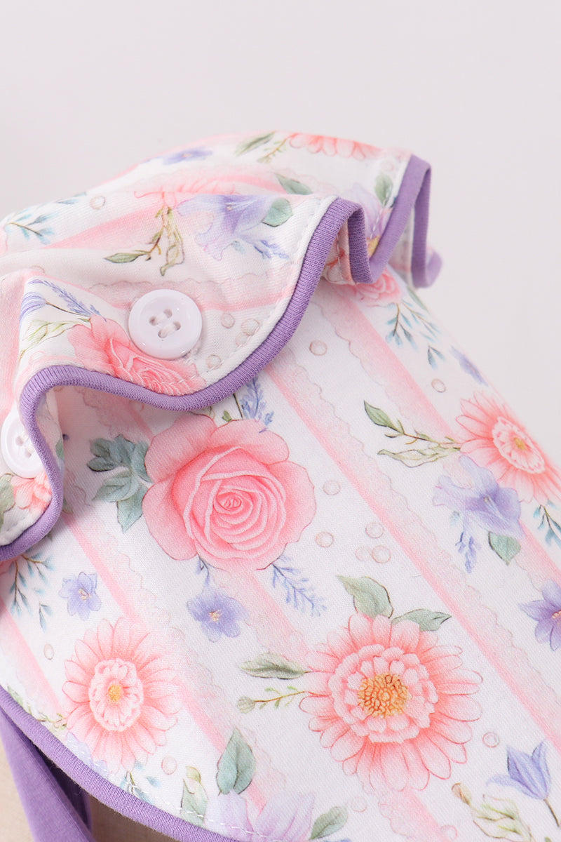 Purple rose bow print bonnet
