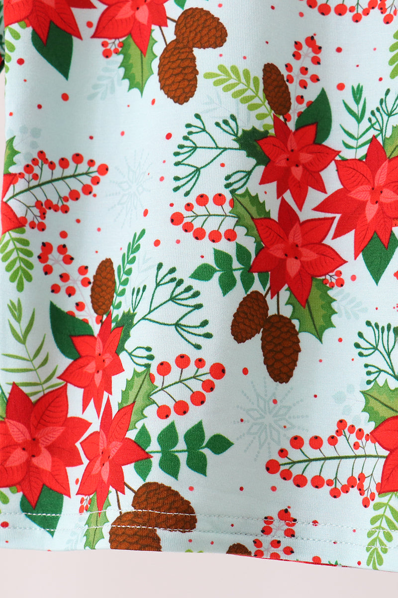 Red Floral Ruffle Bamboo Pajama Set