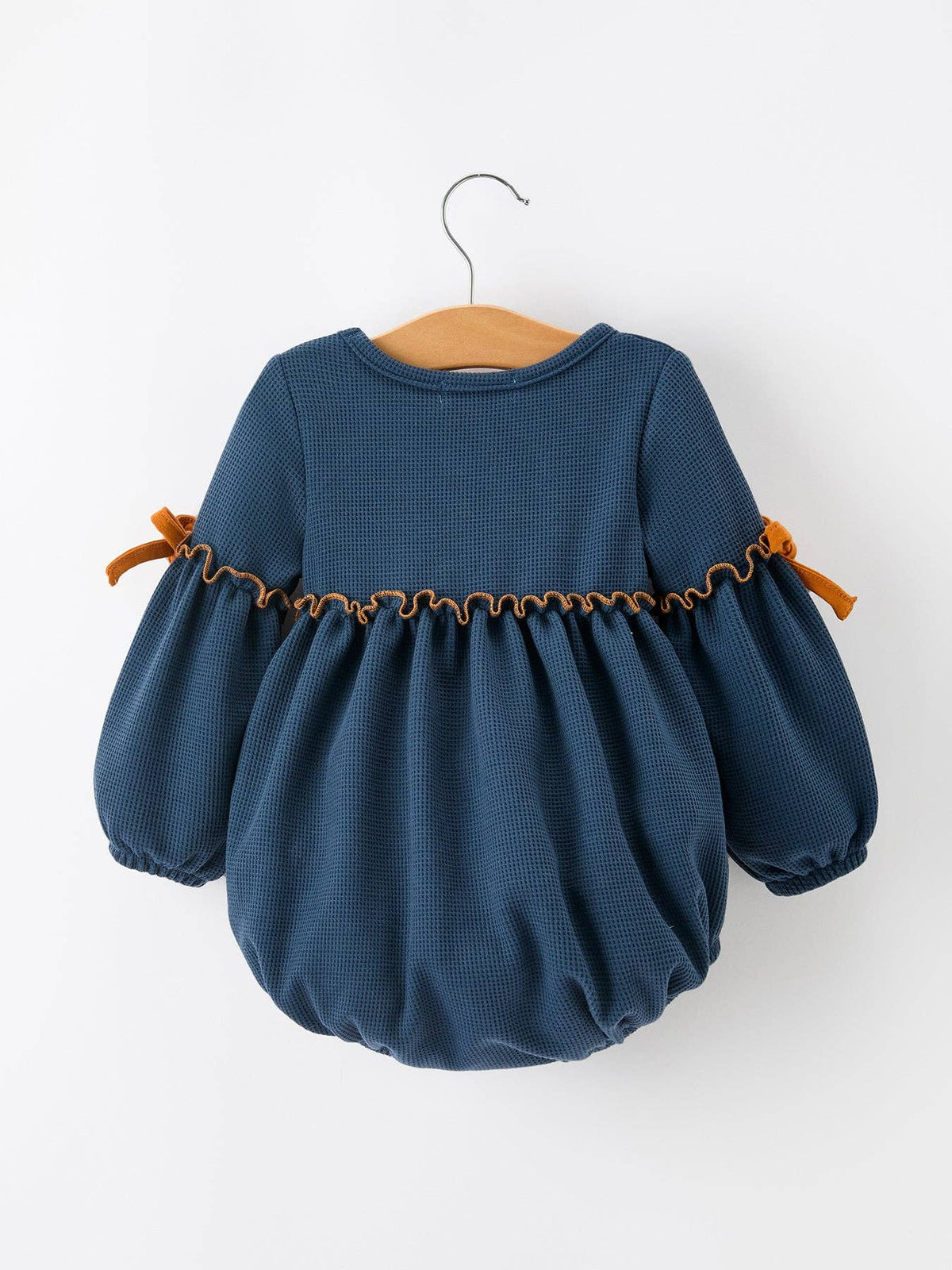 Thanksgiving Fall Turkey Applique Waffle Baby Girls Romper