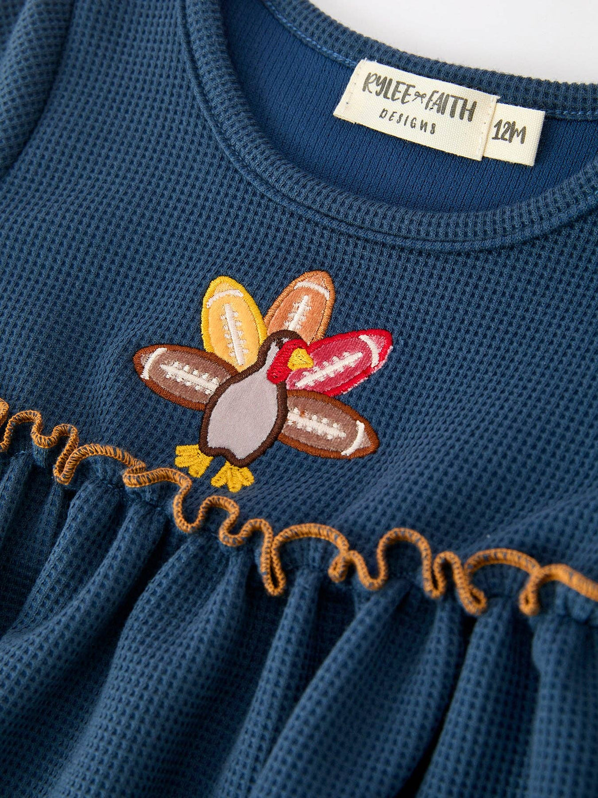 Thanksgiving Fall Turkey Applique Waffle Baby Girls Romper