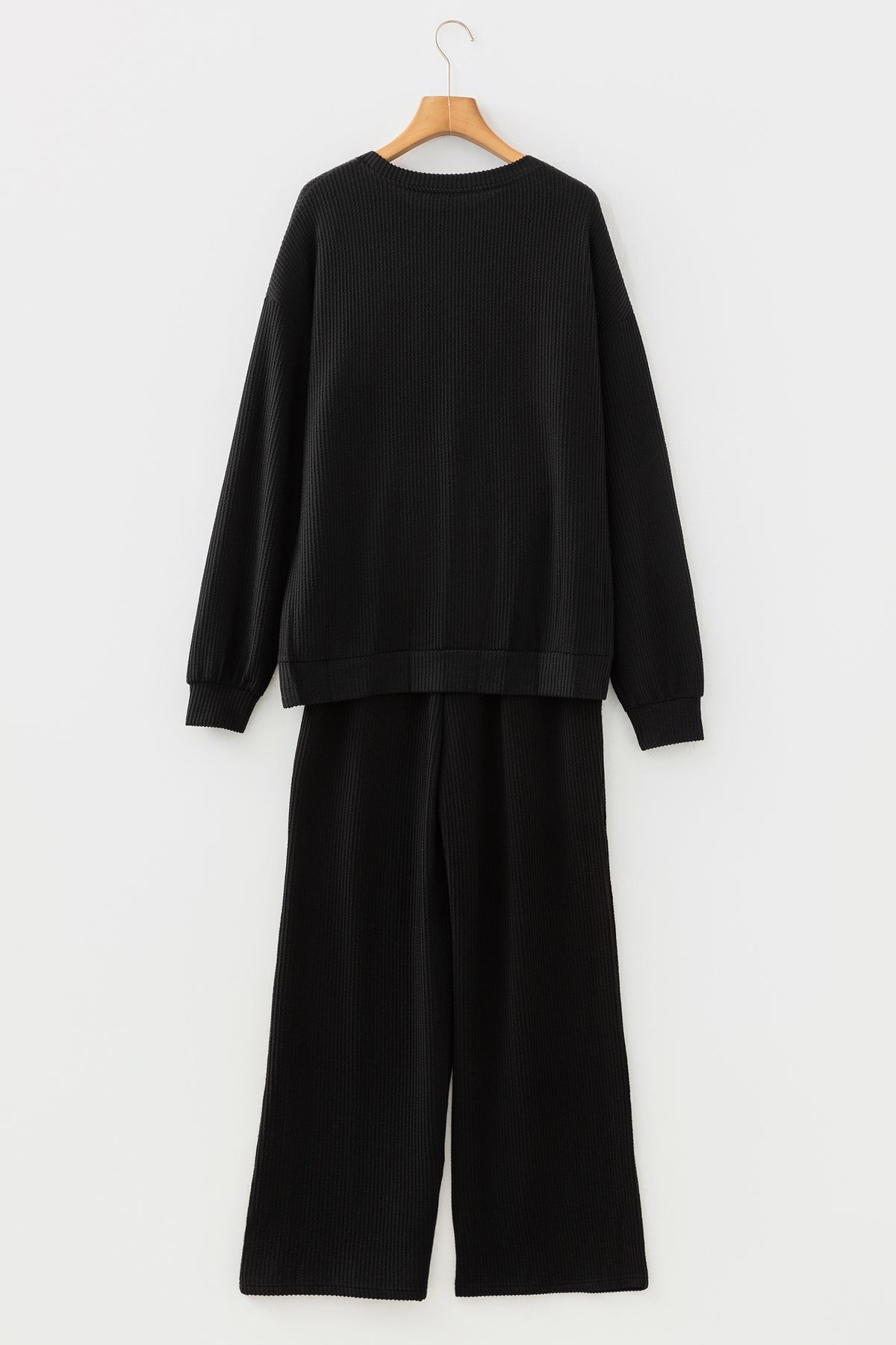 Black JOLLY Corded Long Sleeve Top and Pockets Pants Set