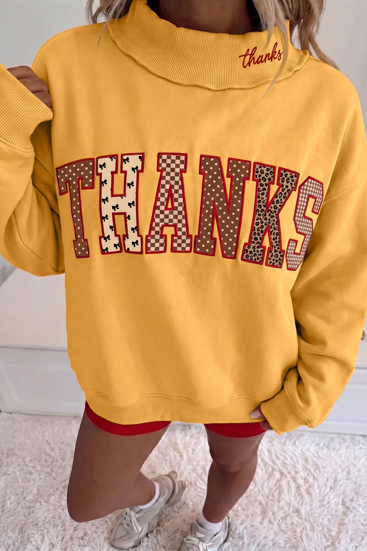 66 Game day Saved Letter Graphic Mock Neck Sweatshirt (S-XL)