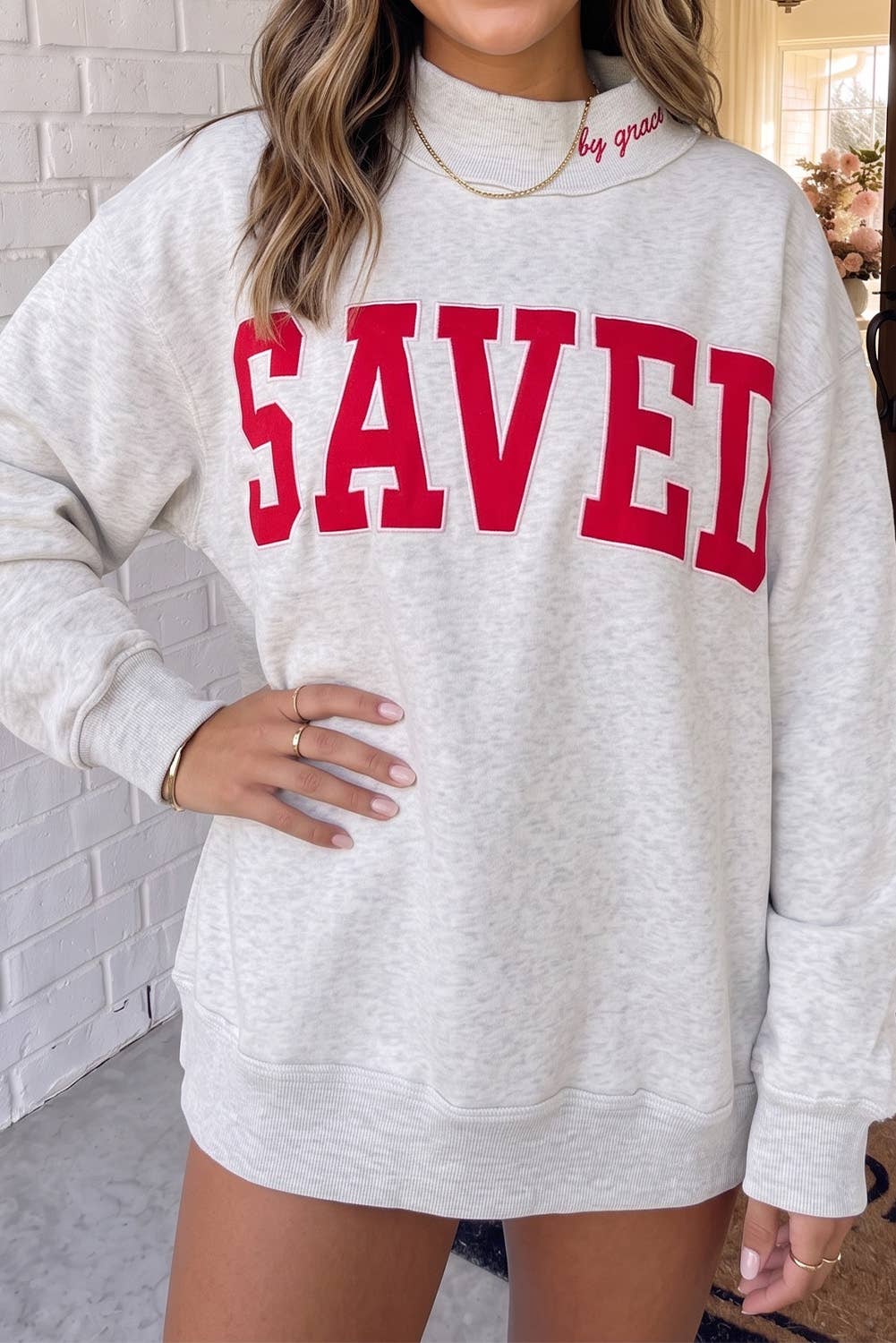 LAS Saved By Grace Mock Neck Sweatshirt (S-XL)