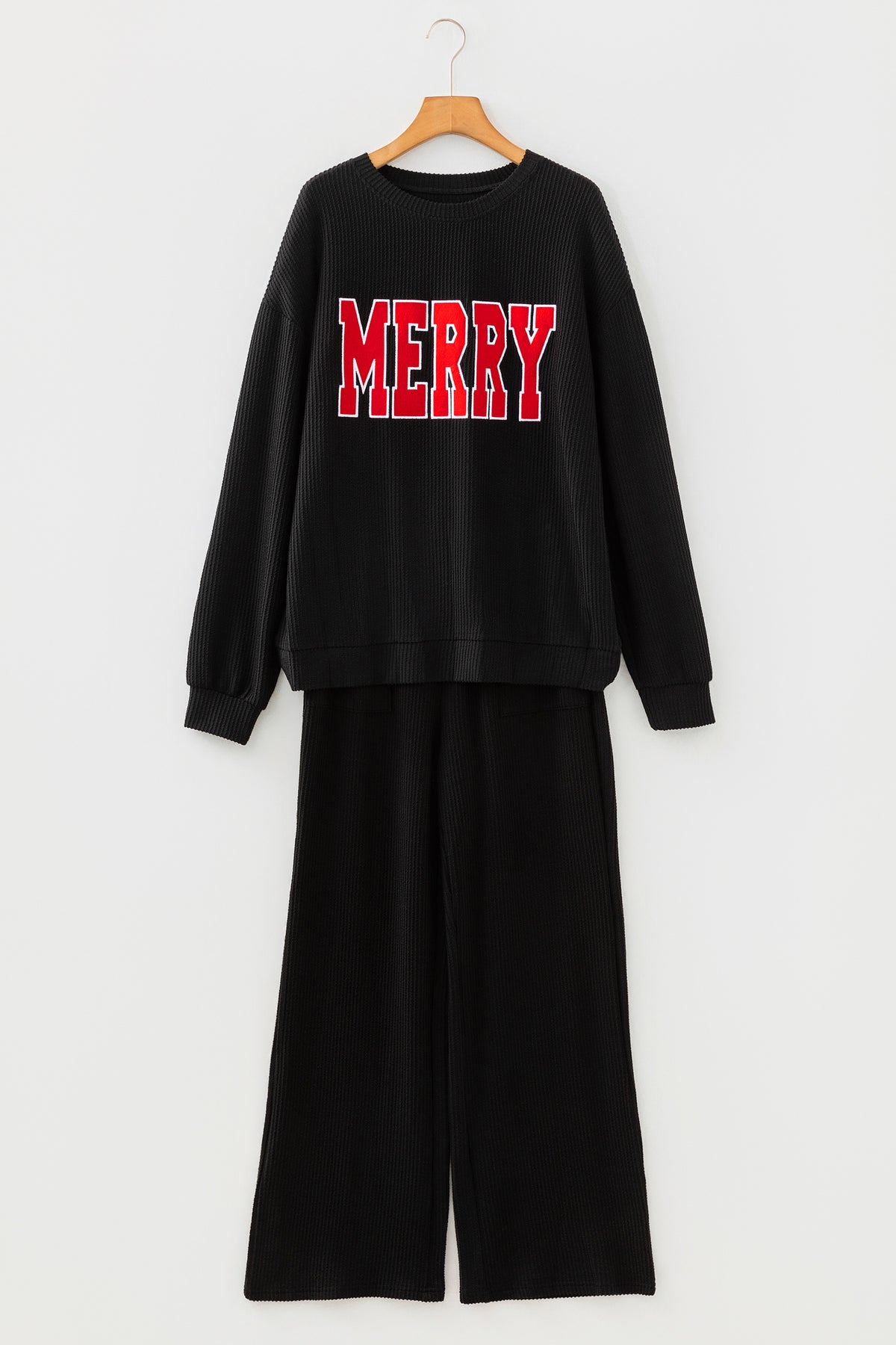 Black JOLLY Corded Long Sleeve Top and Pockets Pants Set