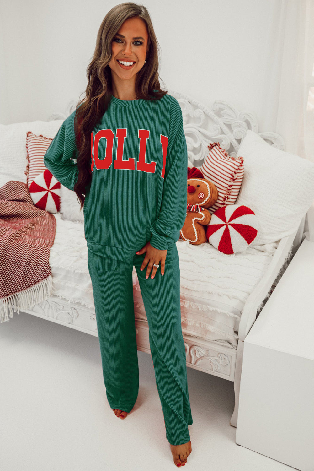 Black JOLLY Corded Long Sleeve Top and Pockets Pants Set