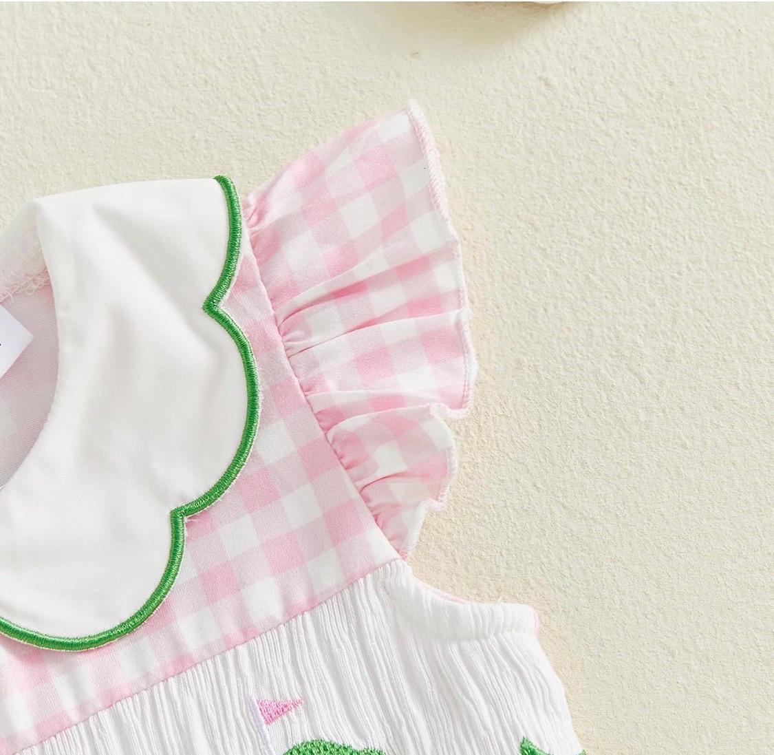 Tee time golf onsie in pink and green