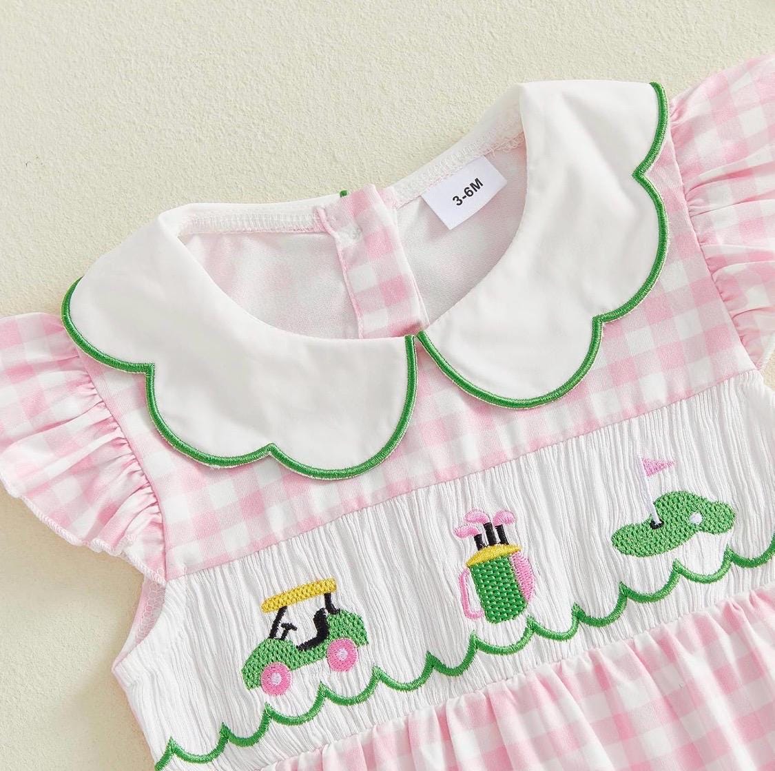 Tee time golf onsie in pink and green