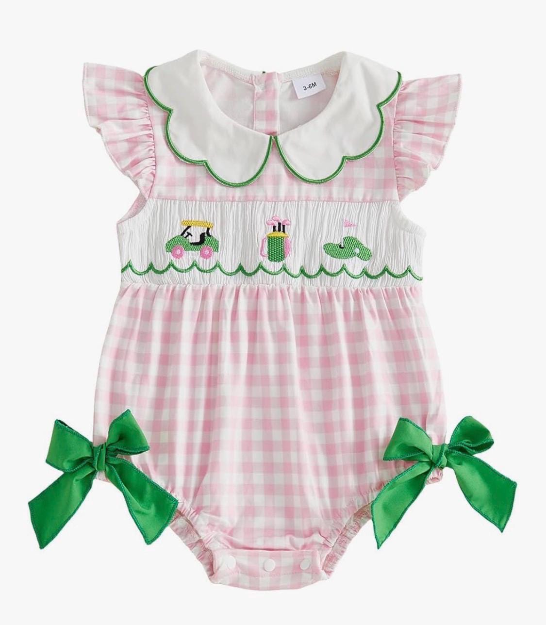 Tee time golf onsie in pink and green