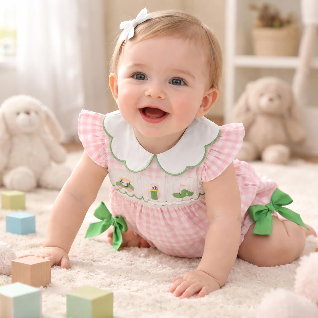 Tee time golf onsie in pink and green