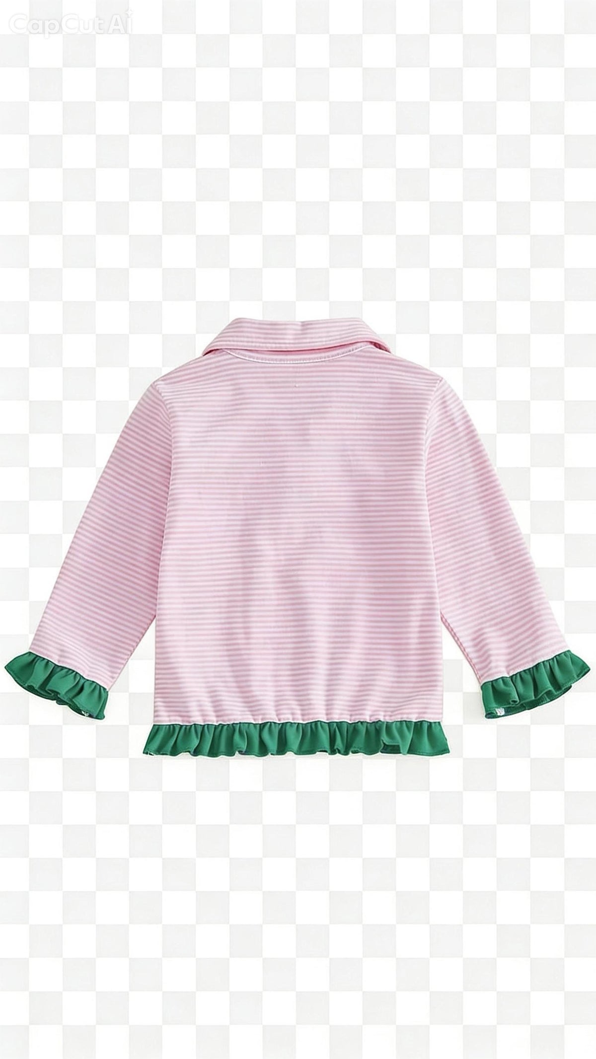 Toddler Girl Golf Outfit: Pink Striped Quarter Zip Sweatshirt with Ruffle Trim