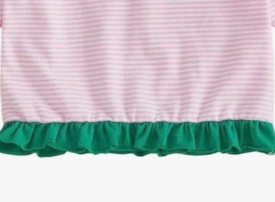 Toddler Girl Golf Outfit: Pink Striped Quarter Zip Sweatshirt with Ruffle Trim