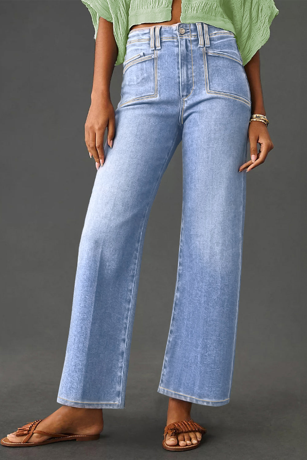 Dusk Blue Loose Straight Leg Cropped High Waist Jeans