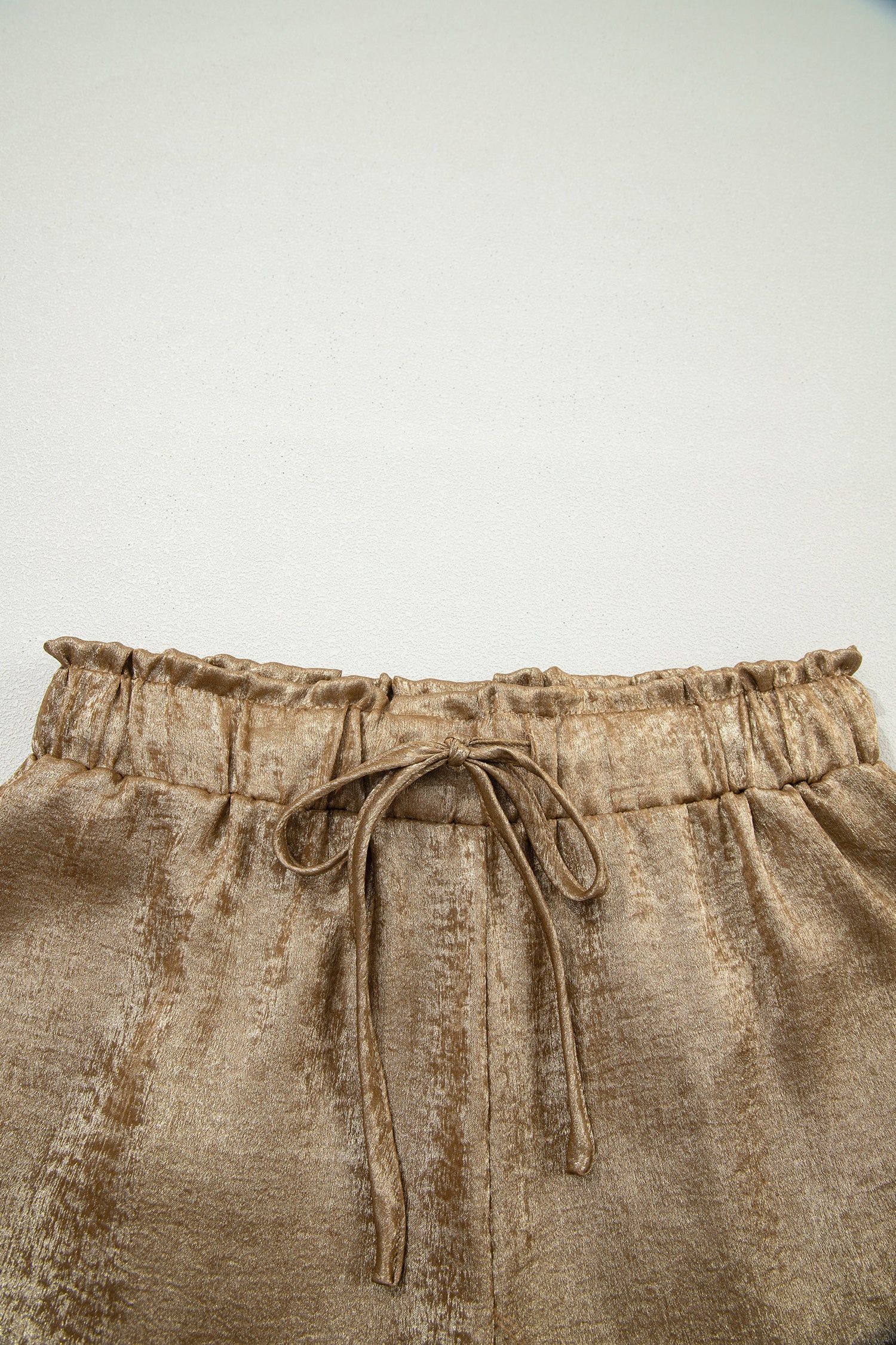 Gold Metallic Luster Tie Elastic Waist Cuffed Hem Shorts