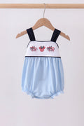 Blue character embroidery gingham bubble