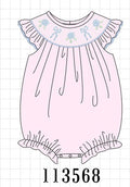 Pink Hydrangea Bow Smocked Bubble