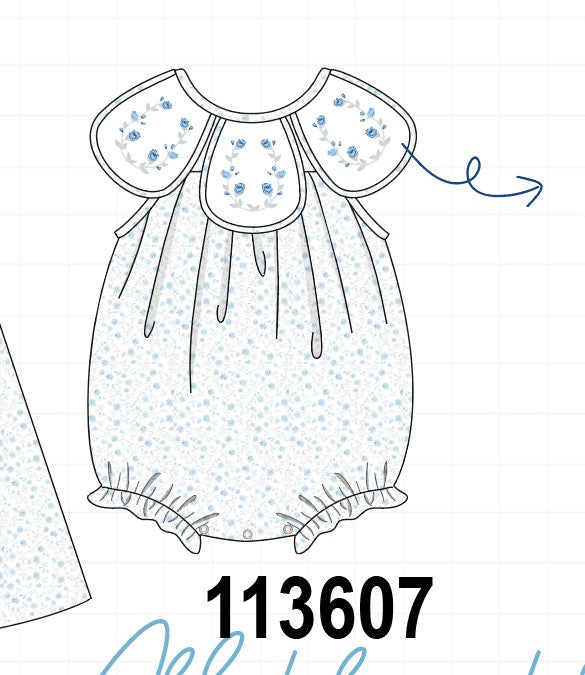 Blue Floral Embroidered Bubble