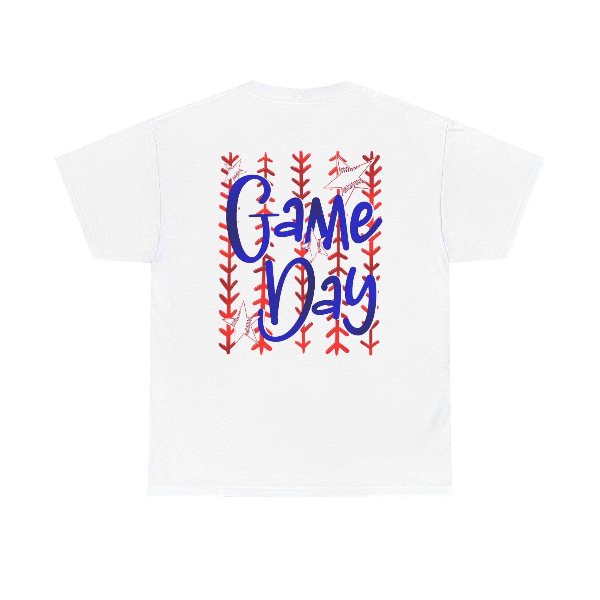 Game Day T-Shirt — Blue & Red Baseball Stitch Design