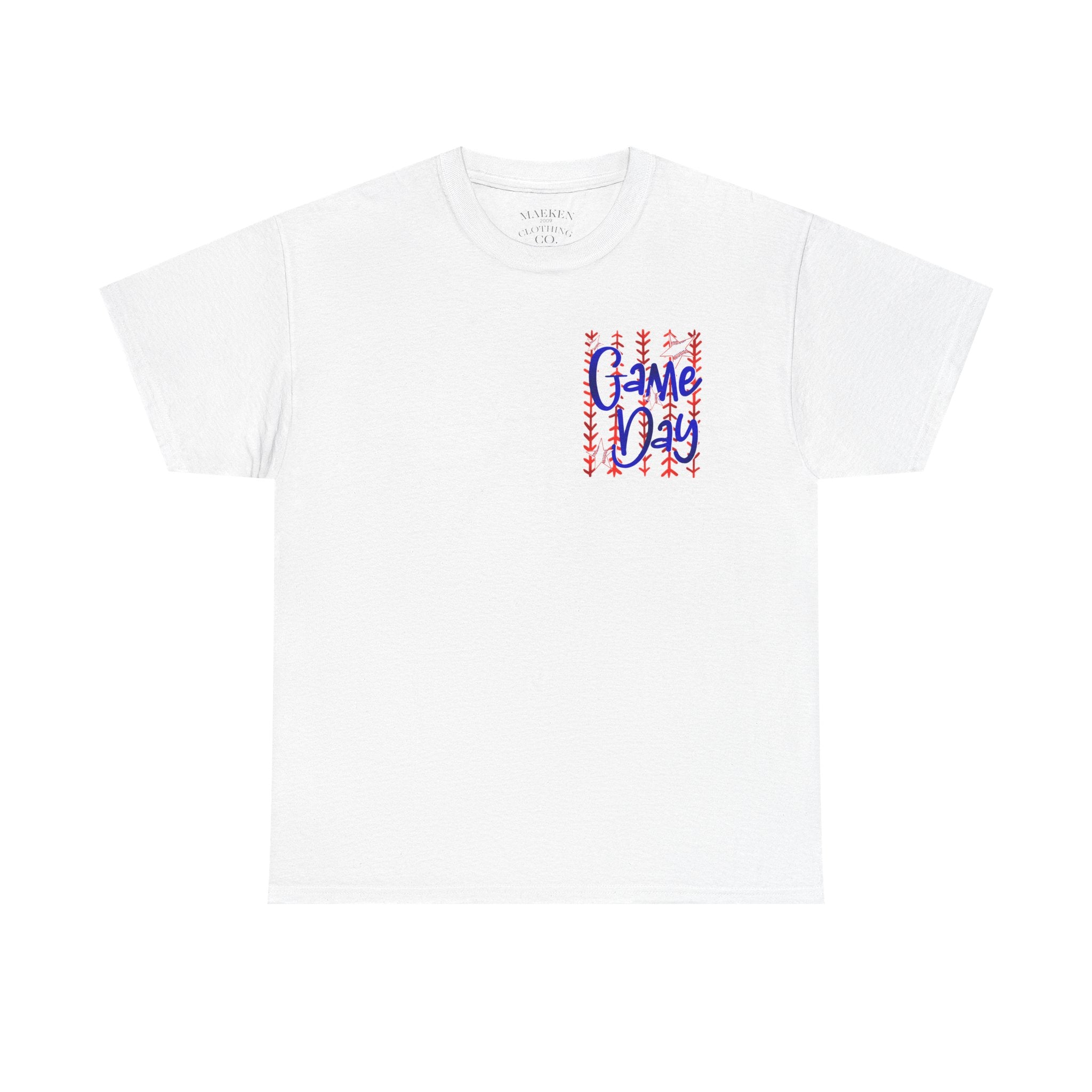 Game Day T-Shirt — Blue & Red Baseball Stitch Design