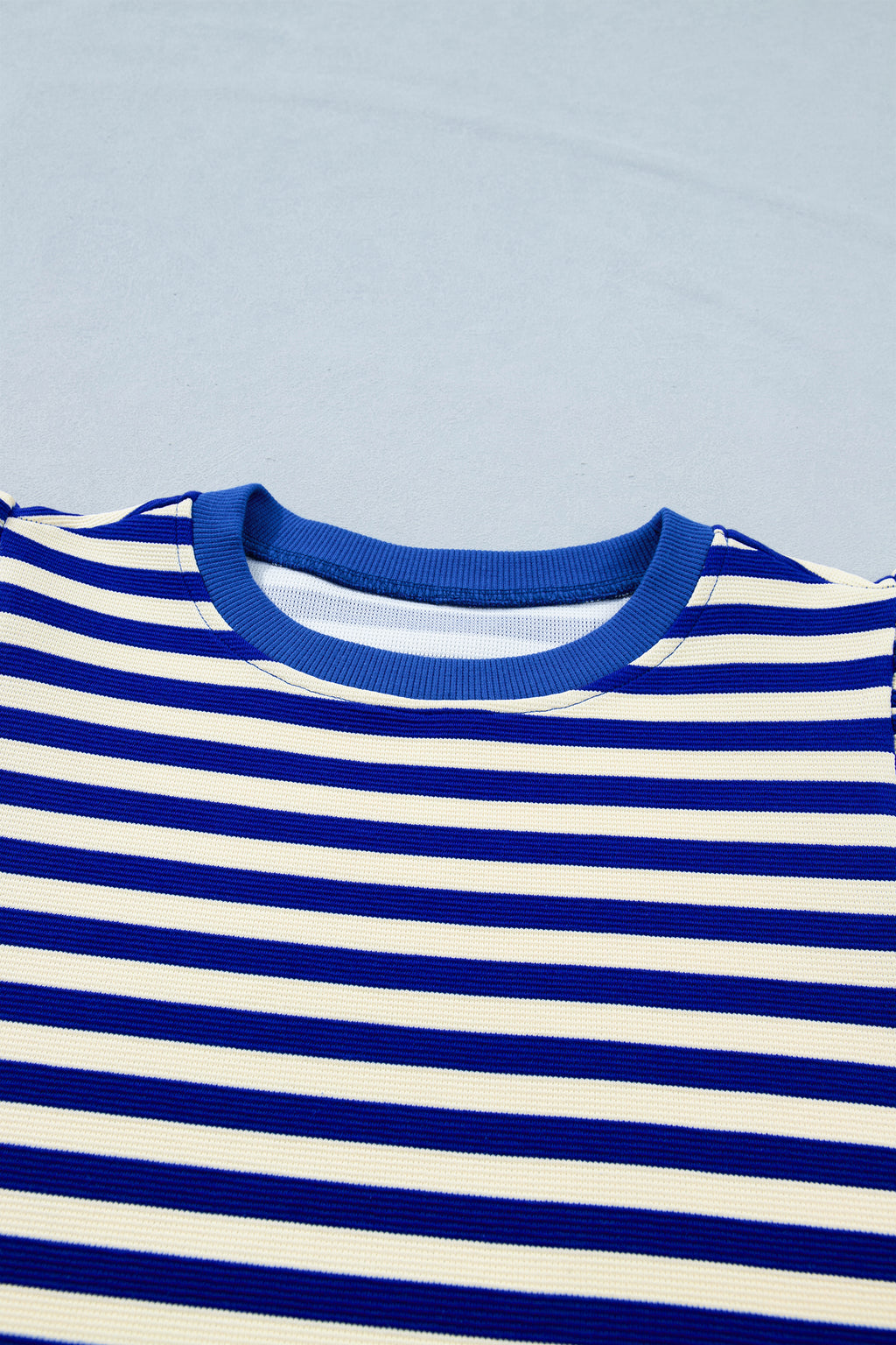 Blue Stripe Contrast Trim Cap Sleeve Top Casual Shorts 2pcs Set