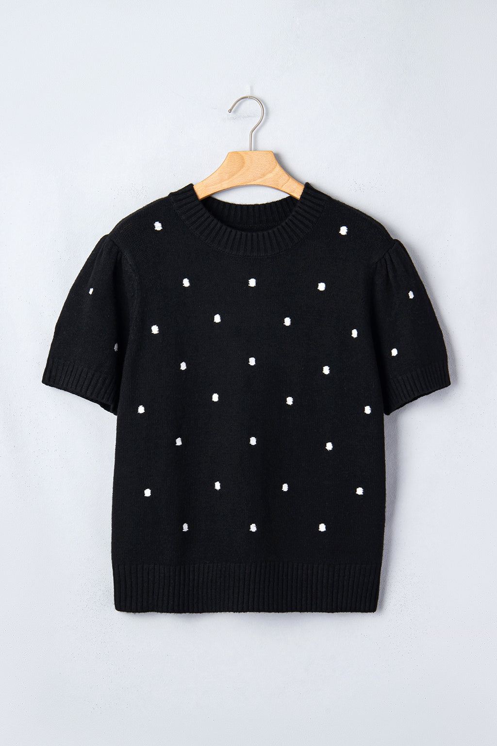 Chestnut Elegant Polka Dot Bubble Short Sleeve Sweater