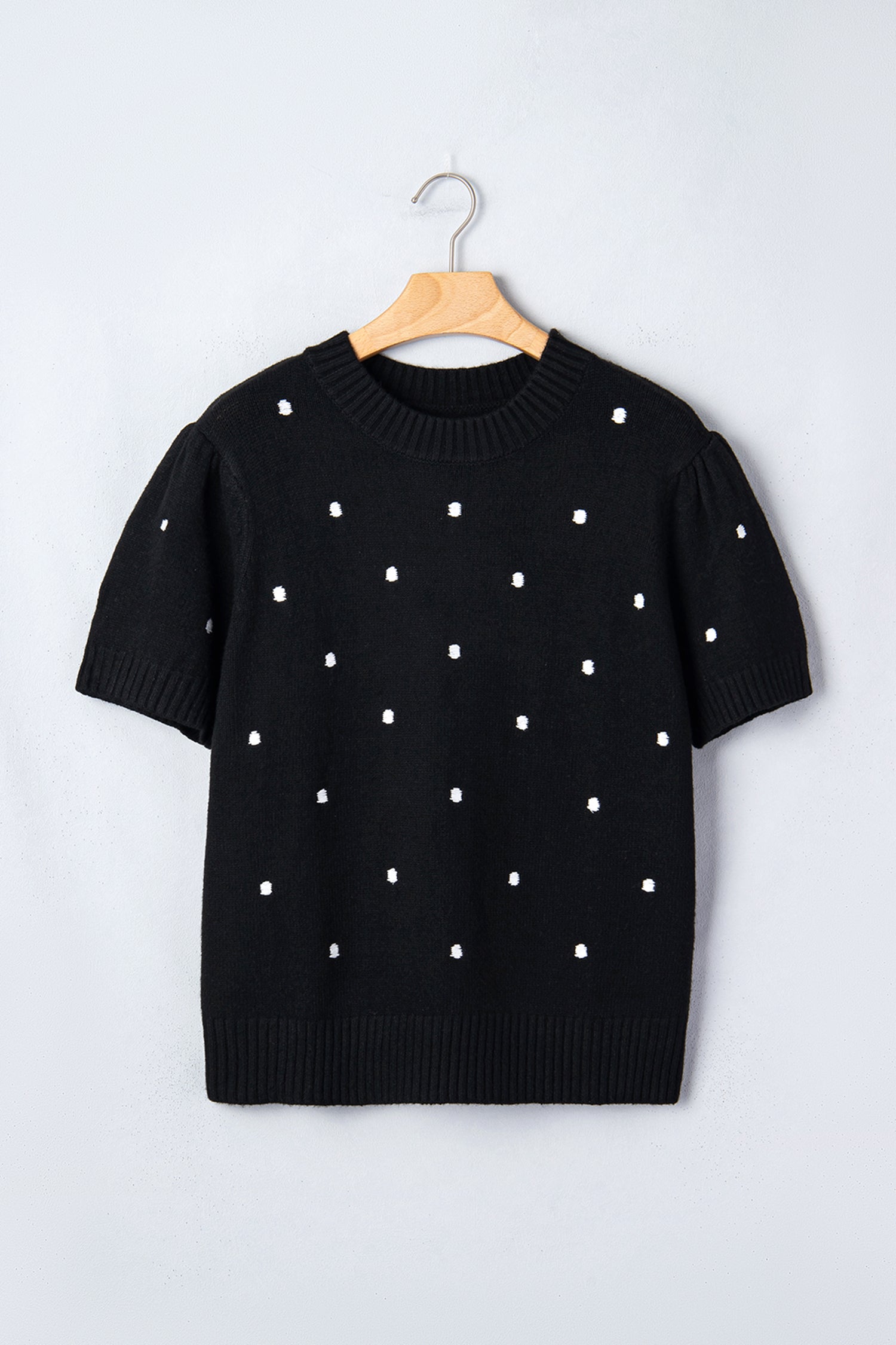 Chestnut Elegant Polka Dot Bubble Short Sleeve Sweater