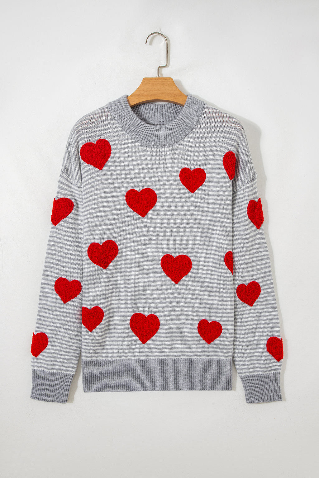 Rose Stripe Contrast Heart Pattern Valentine Knit Sweater