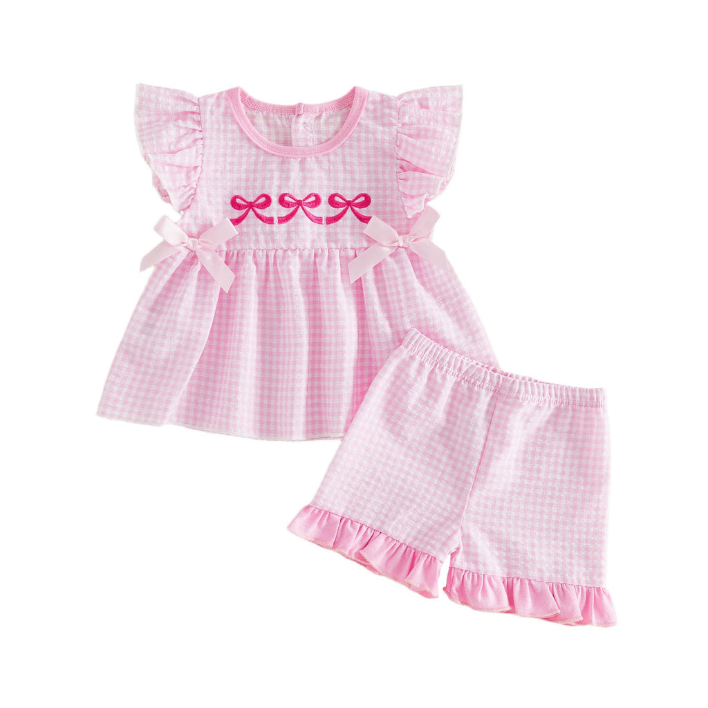 Seyurigaoka Baby Girl Summer Clothes Ruffle Collar Sleeveless Top Striped Shorts Sets Toddler Outfits 3 6 12 18 24 Months