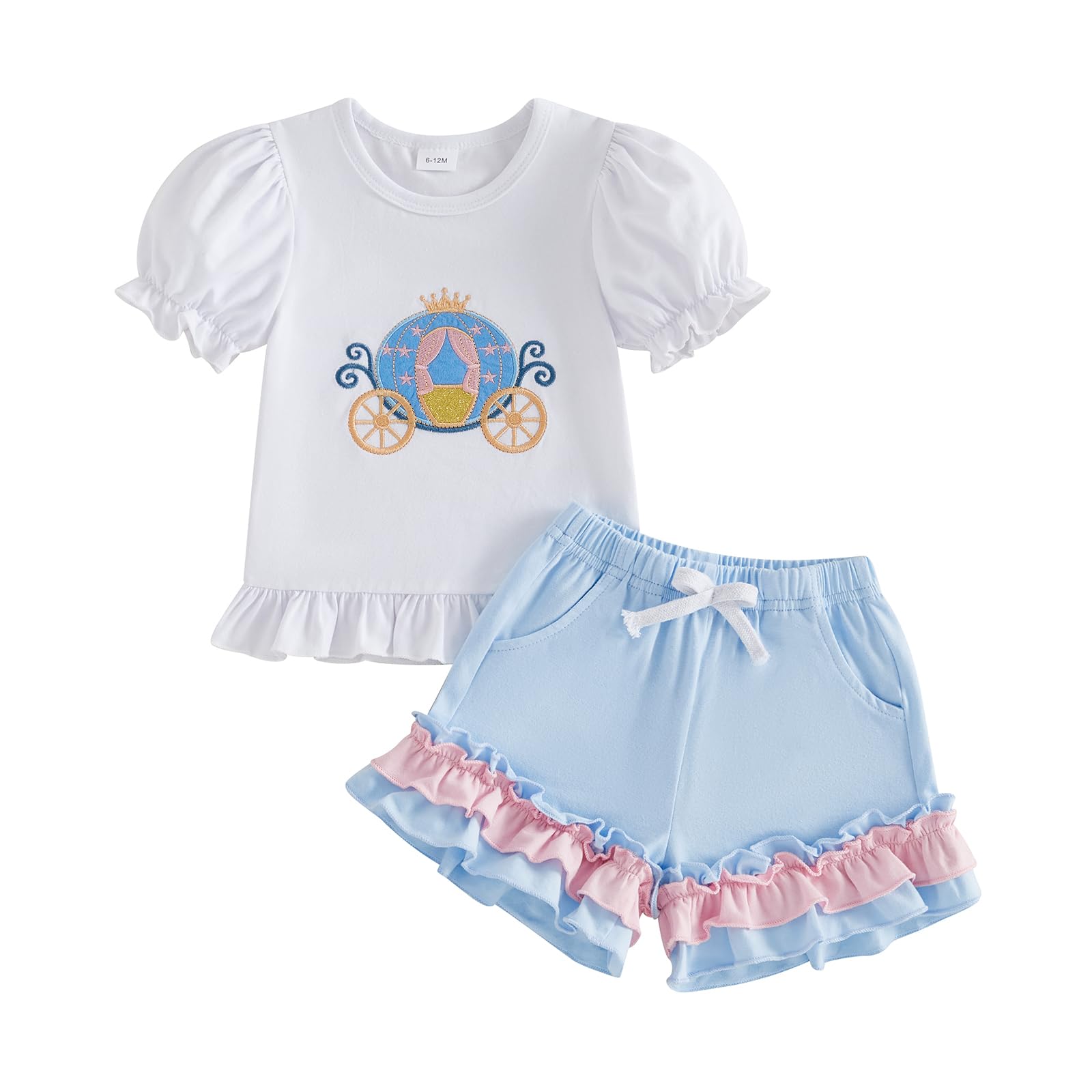 fhutpw Toddler Baby Girls Summer Clothes Smocked Short Sleeve T-Shirt Tops Ruffled Plaid Short Sets Cute Outfits 2Pcs