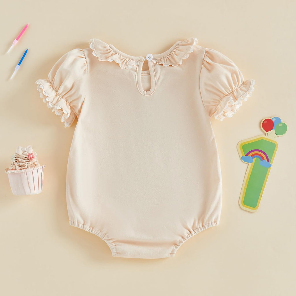 Baby Girl First Birthday Outfit Puff Short Sleeve Romper Bodysuit 1 Cake Embroidery Cake Smash Jumpsuit Clothes