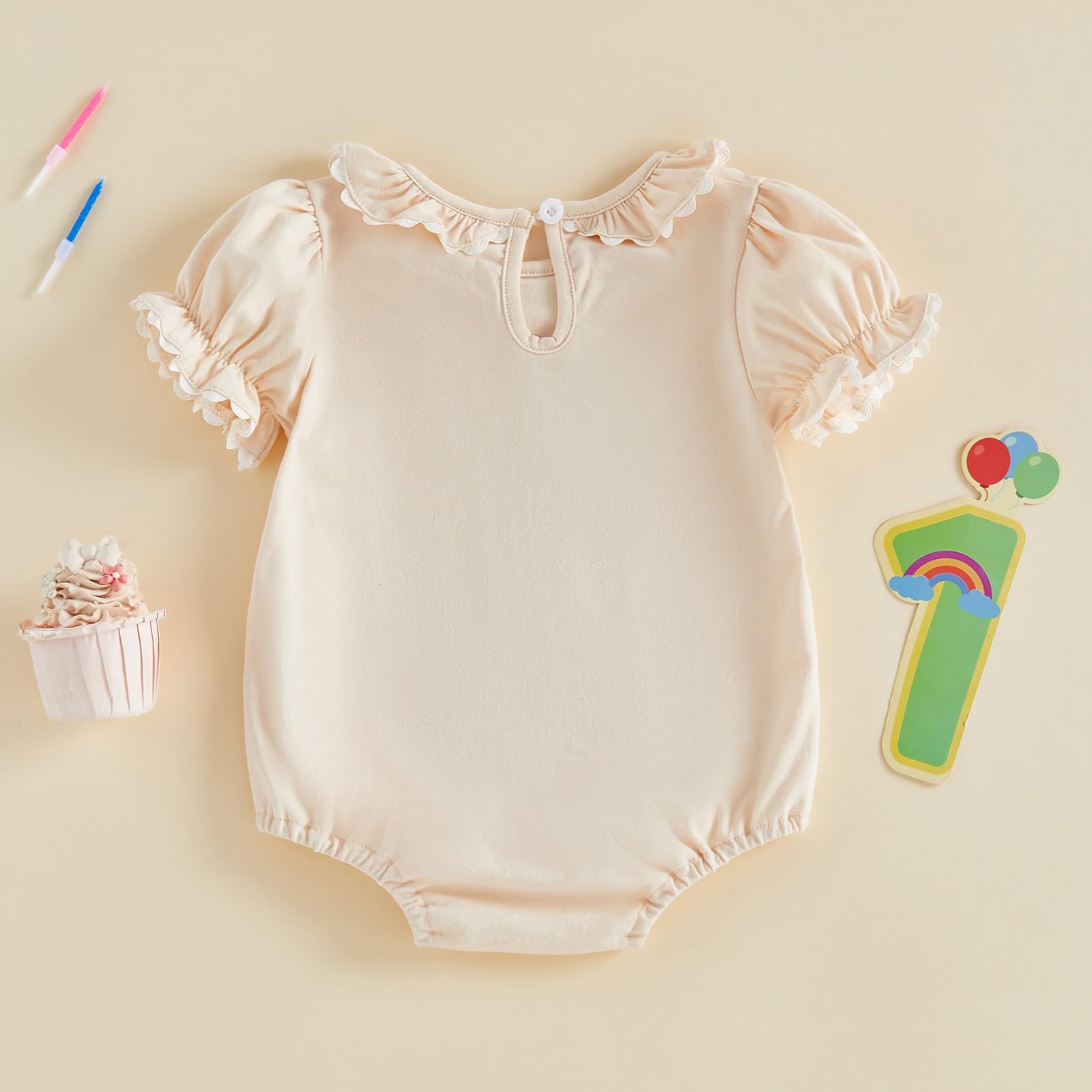 Baby Girl First Birthday Outfit Puff Short Sleeve Romper Bodysuit 1 Cake Embroidery Cake Smash Jumpsuit Clothes