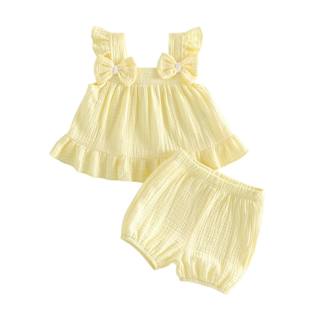 Seyurigaoka Baby Girl Summer Clothes Ruffle Collar Sleeveless Top Striped Shorts Sets Toddler Outfits 3 6 12 18 24 Months