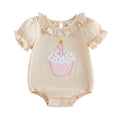 Baby Girl First Birthday Outfit Puff Short Sleeve Romper Bodysuit 1 Cake Embroidery Cake Smash Jumpsuit Clothes