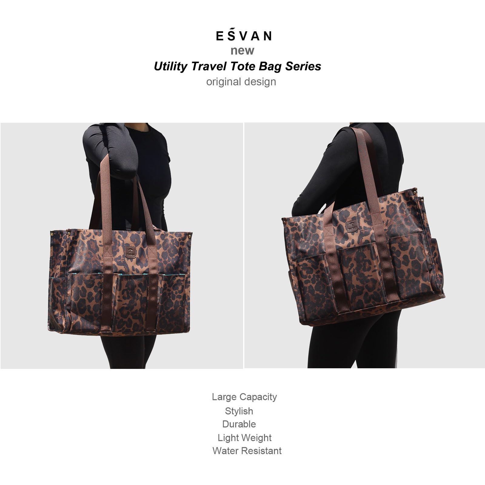 ESVAN Utility Tote Bag with Zip Top Waterproof Teacher Tote Bag for Teacher Work Women Beach
