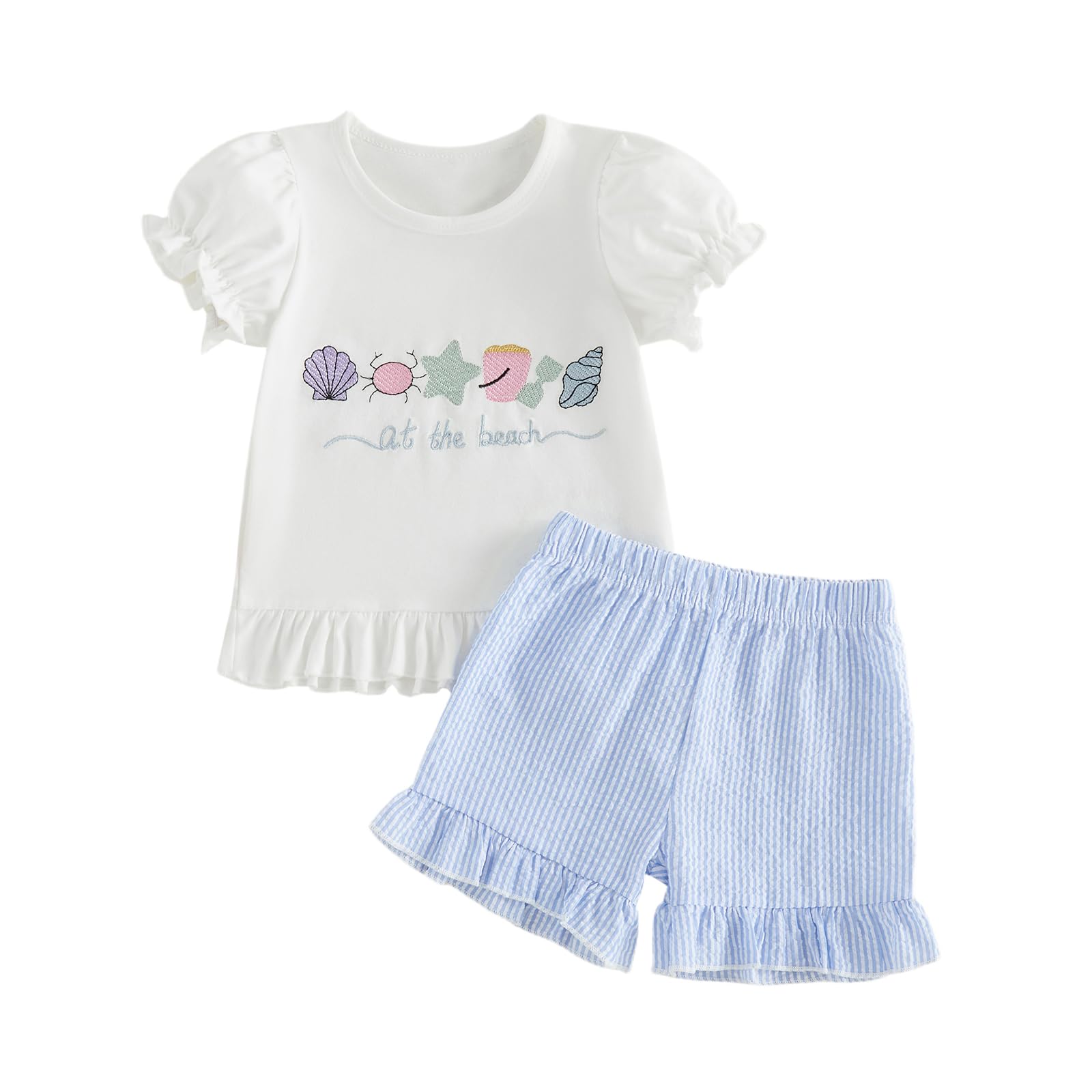 fhutpw Toddler Baby Girls Summer Clothes Smocked Short Sleeve T-Shirt Tops Ruffled Plaid Short Sets Cute Outfits 2Pcs