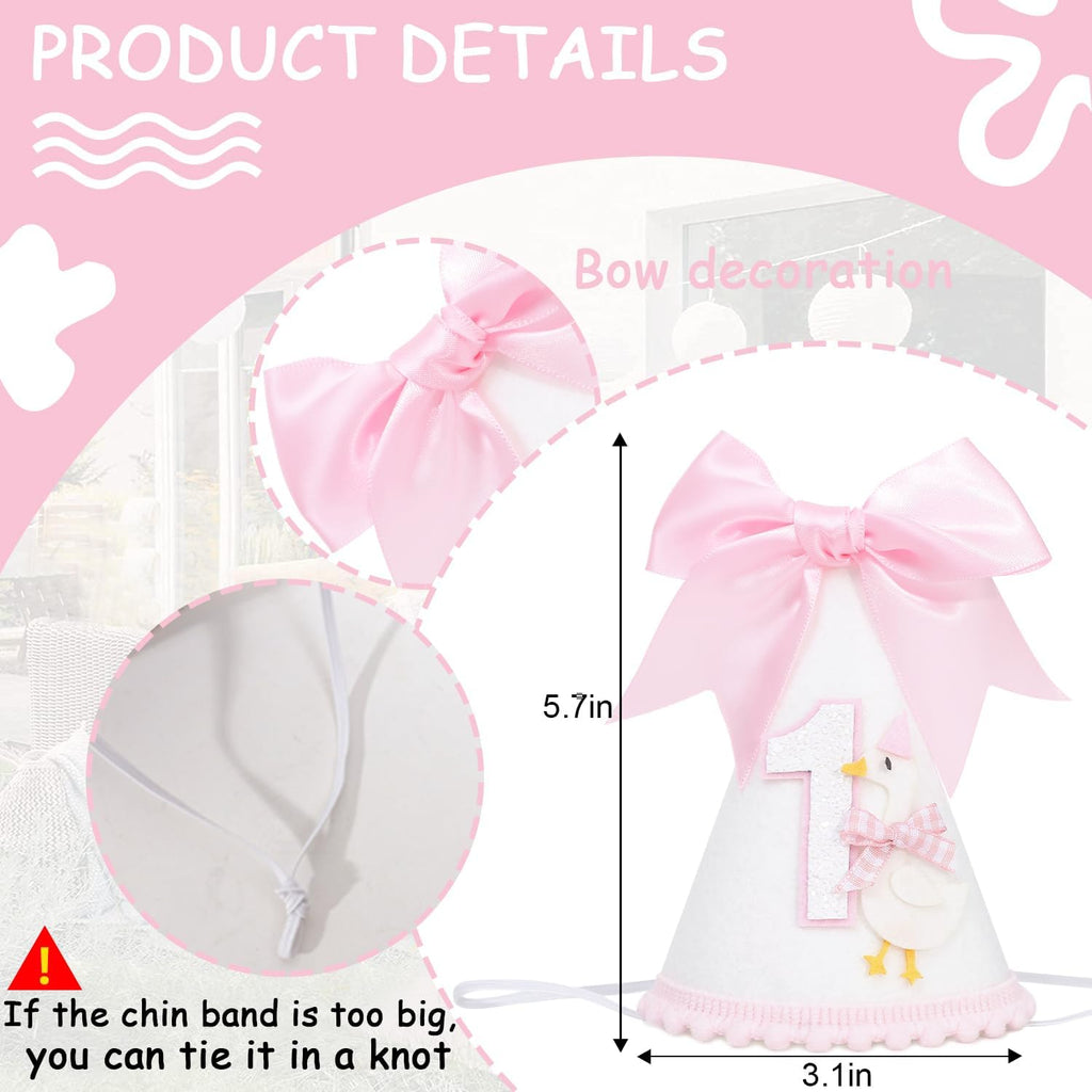Bow One Silly Goose Birthday Hat - Silly Goose First/1st Birthday Decorations,Girl Bow 1st Hat (pink)