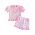 Rtnnsbbfcm Toddler Baby Girl Birthday Outfit Goose Embroidery Puff Sleeve Shirt Tops Ruffle Shorts Sets Cute Summer Clothes