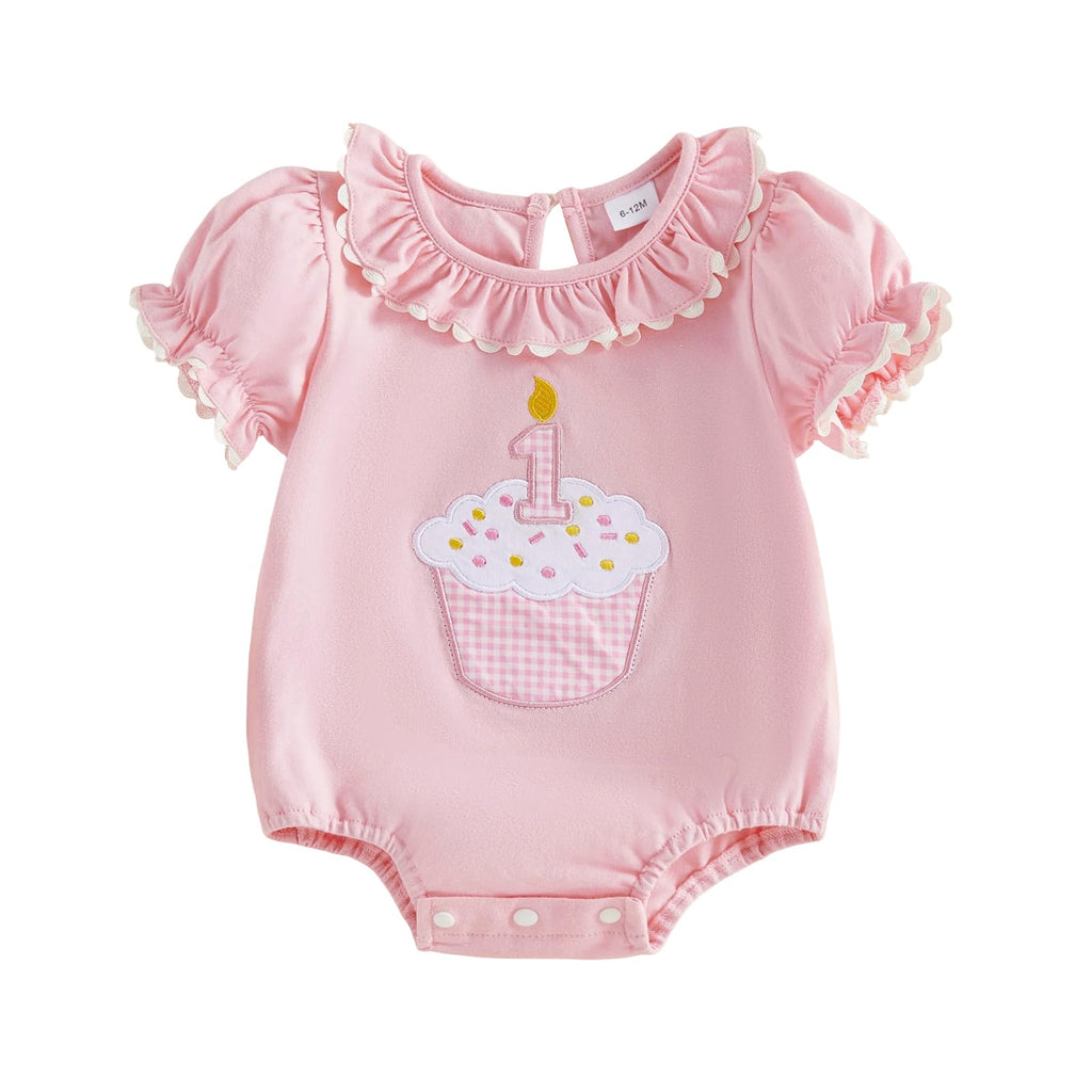 Baby Girl First Birthday Outfit Puff Short Sleeve Romper Bodysuit 1 Cake Embroidery Cake Smash Jumpsuit Clothes