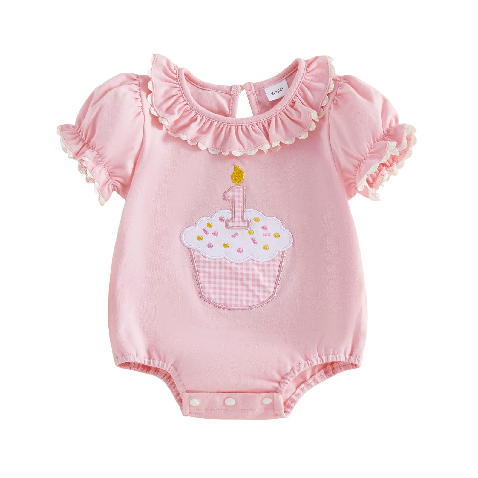 Baby Girl First Birthday Outfit Puff Short Sleeve Romper Bodysuit 1 Cake Embroidery Cake Smash Jumpsuit Clothes