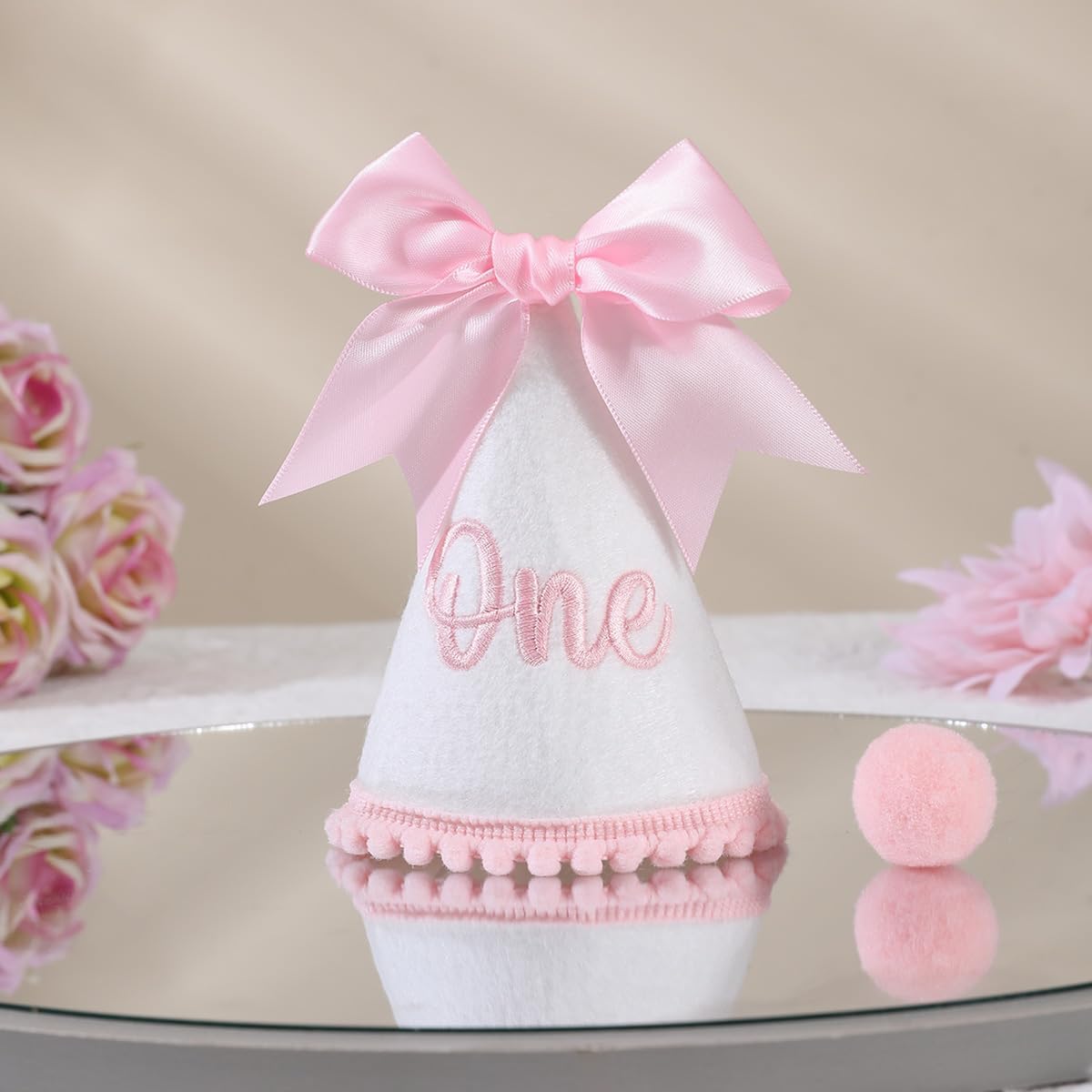 Pink Bow 1st Birthday Hat, Bow Girl 1st Birthday Hat, Pink Themed Decoration, Baby Girl Party Hat, Cake Smash Outfit(CXMZ-ONE-HDJ)
