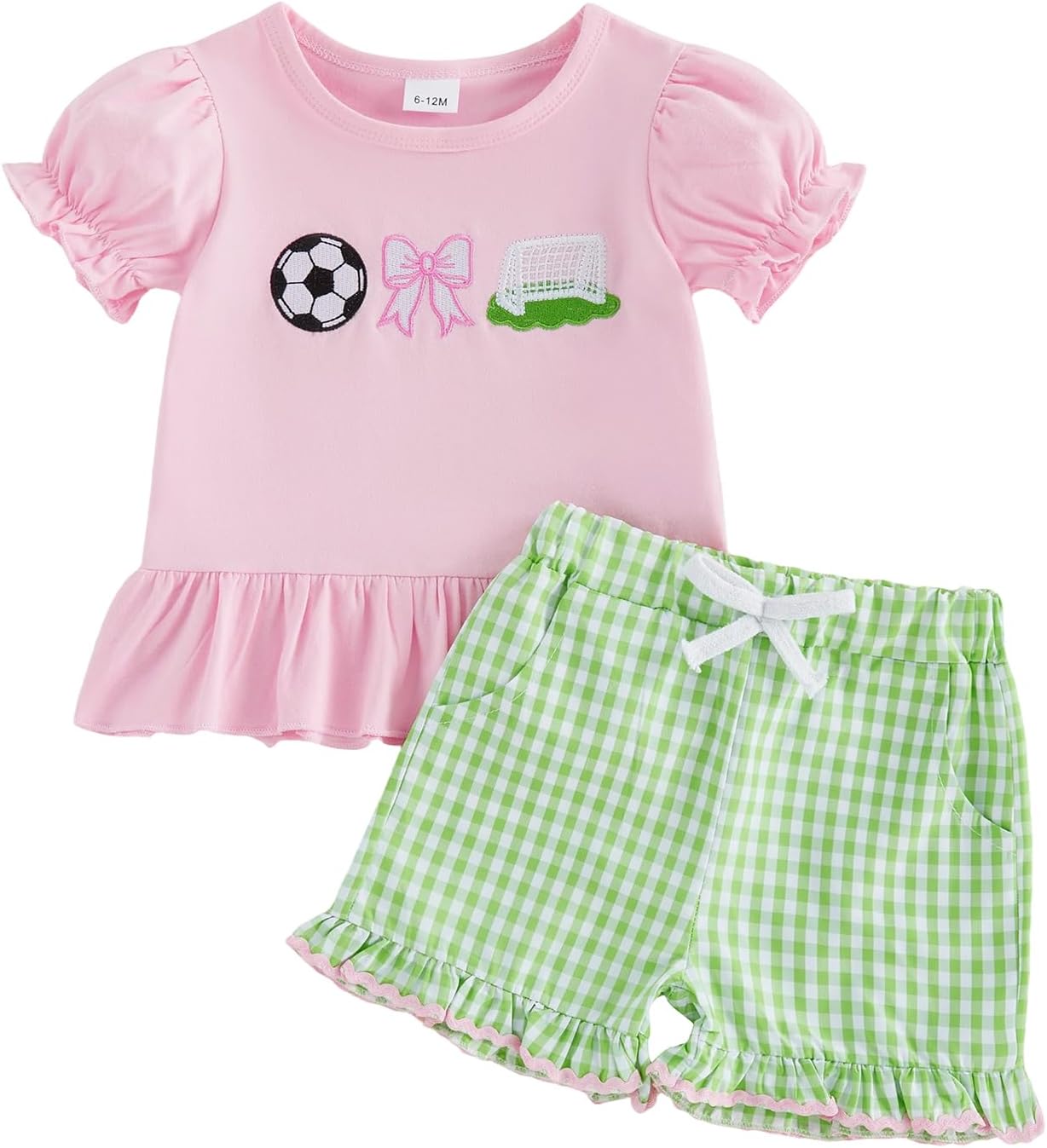 Toddler Baby Girl Golf Outfit Embroidered Ruffle Short Sleeve T Shirt Top Plaid Shorts 2 Piece Set Summer Clothes