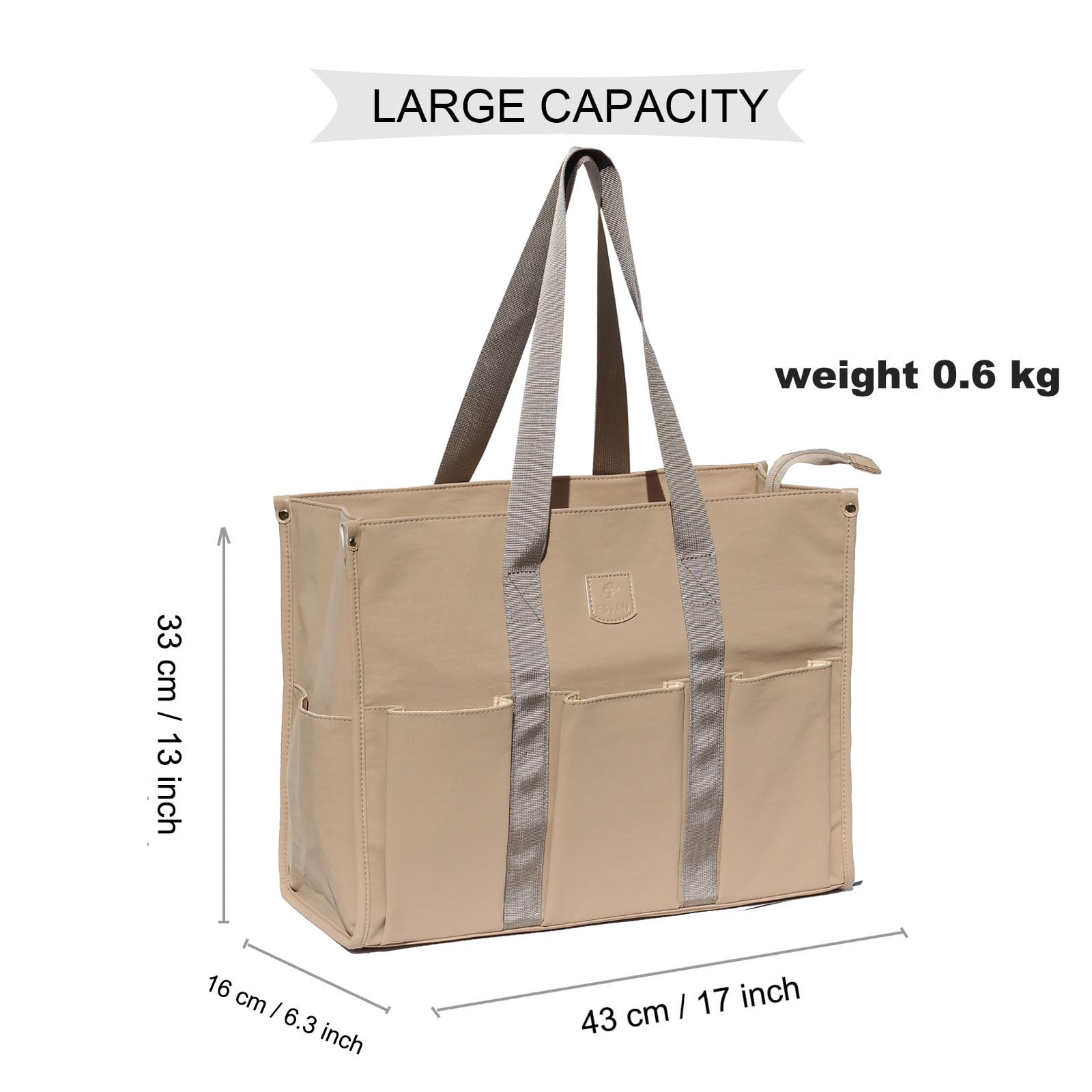 ESVAN Utility Tote Bag with Zip Top Waterproof Teacher Tote Bag for Teacher Work Women Beach