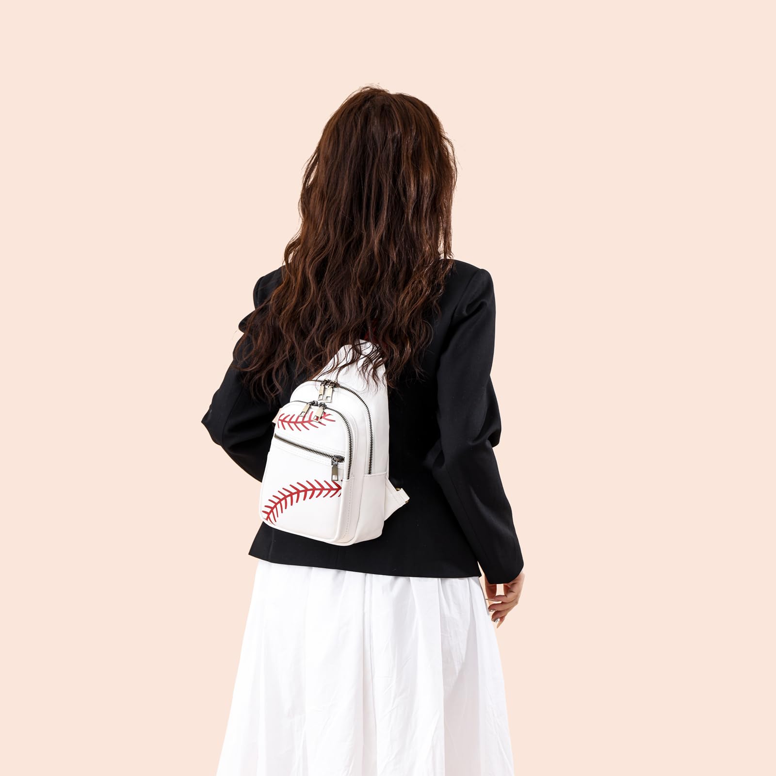FAYBA Small Sling Bag for Women Crossbody Bag, Baseball Print PU Leather Wide Guitar Strap Chest Sling Backpack Purse